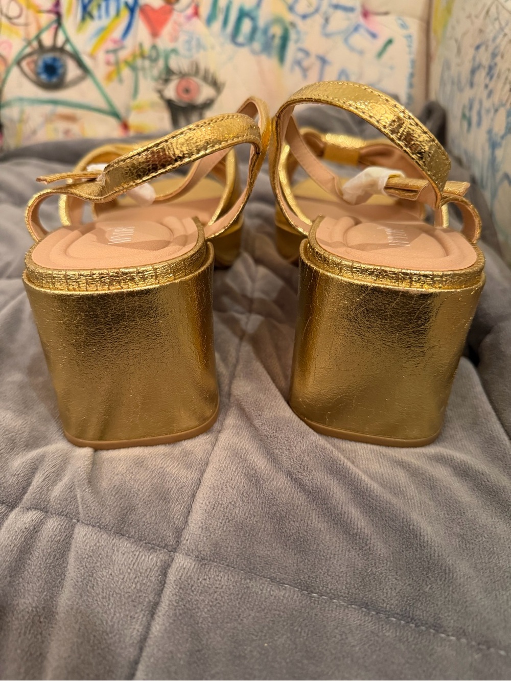 WYDR Studios Darcy Pleated Platform Sandals Gold Metallic Leather Size 11 NWT - Picture 4 of 7